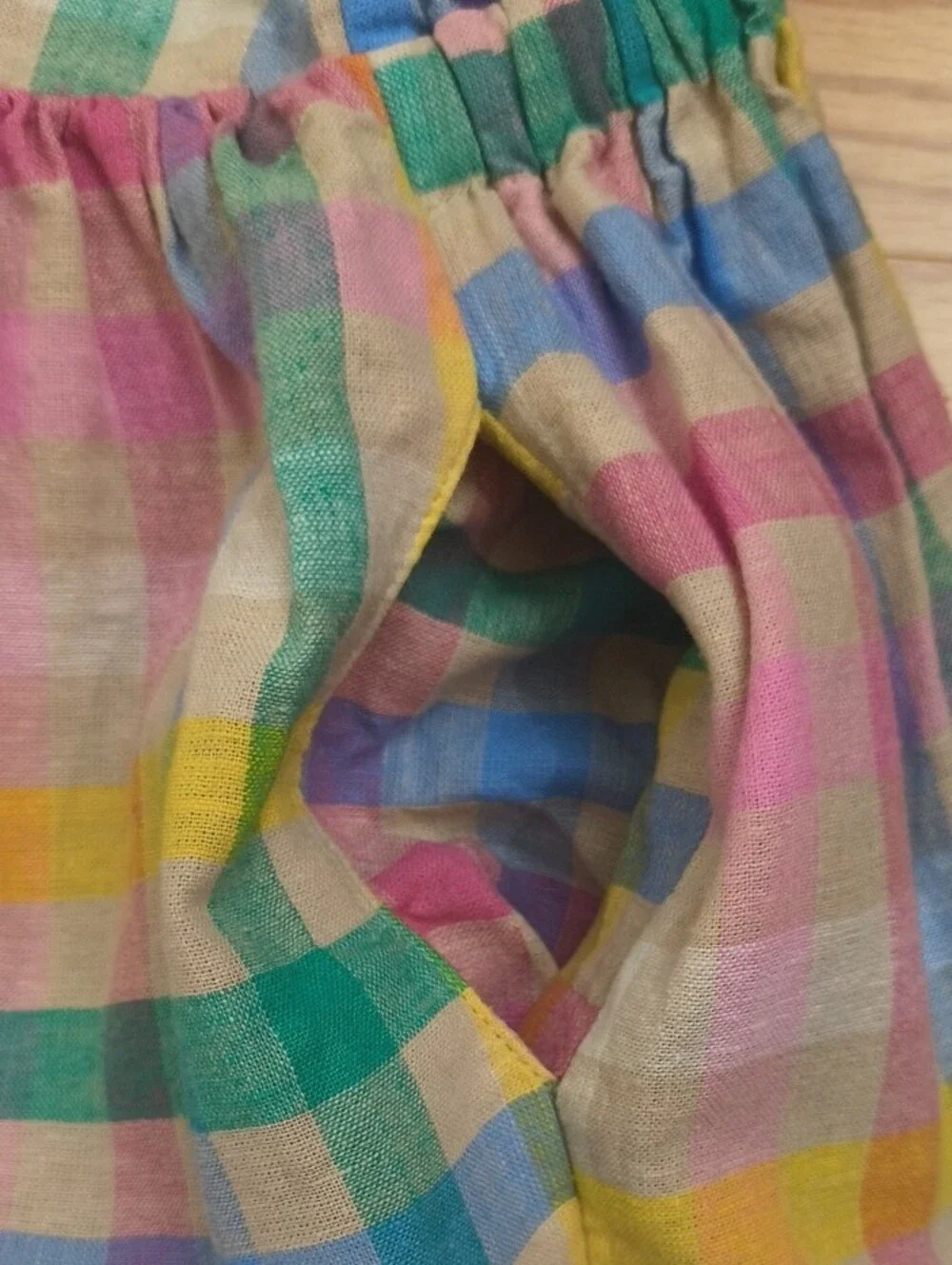 GAP Sleeveless Pastel Multi-Color Plaid Linen Dress Size S EUC